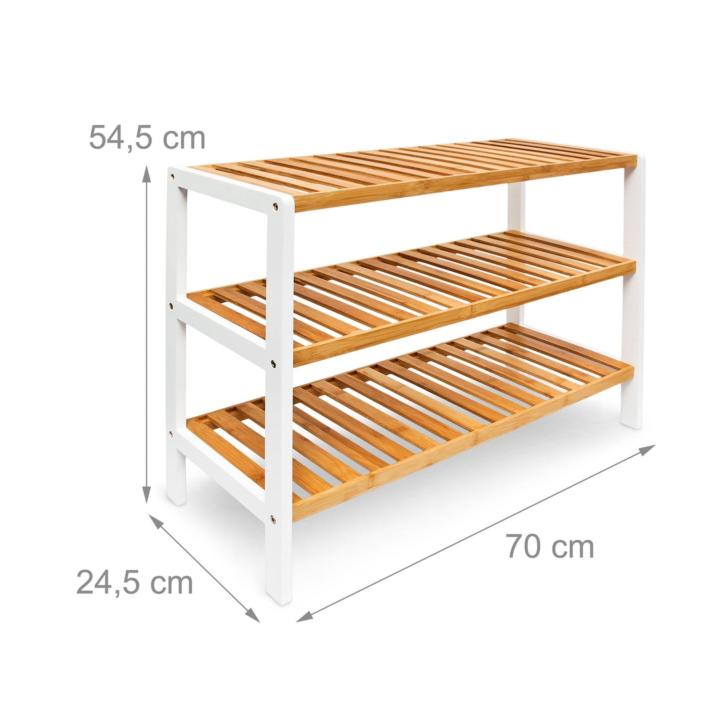 RelaxDays 3 - tier bamboo shoe rack in brown/white - Bamboo Bathrooms