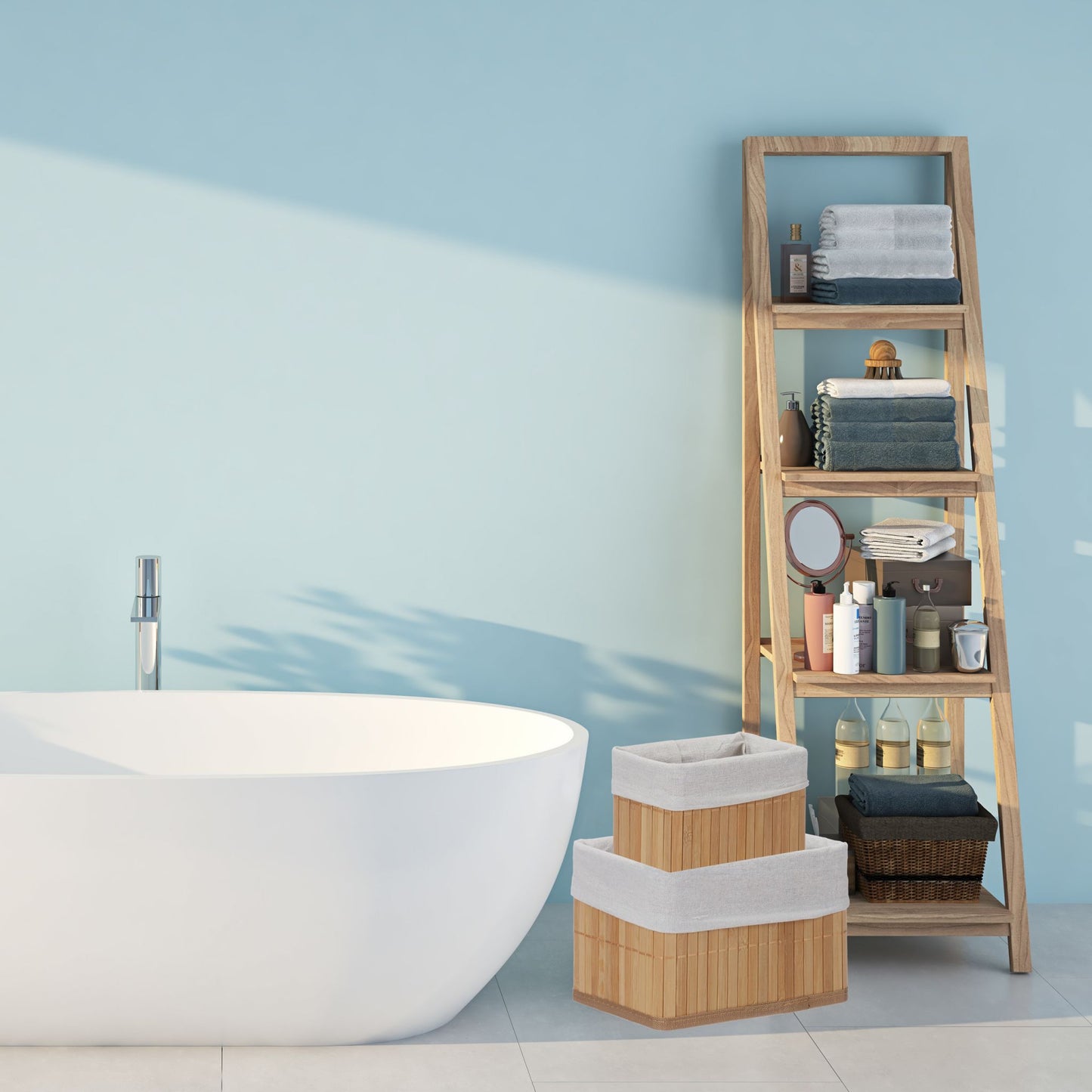 RelaxDays Set of 6 Bamboo Storage Baskets - Bamboo Bathrooms