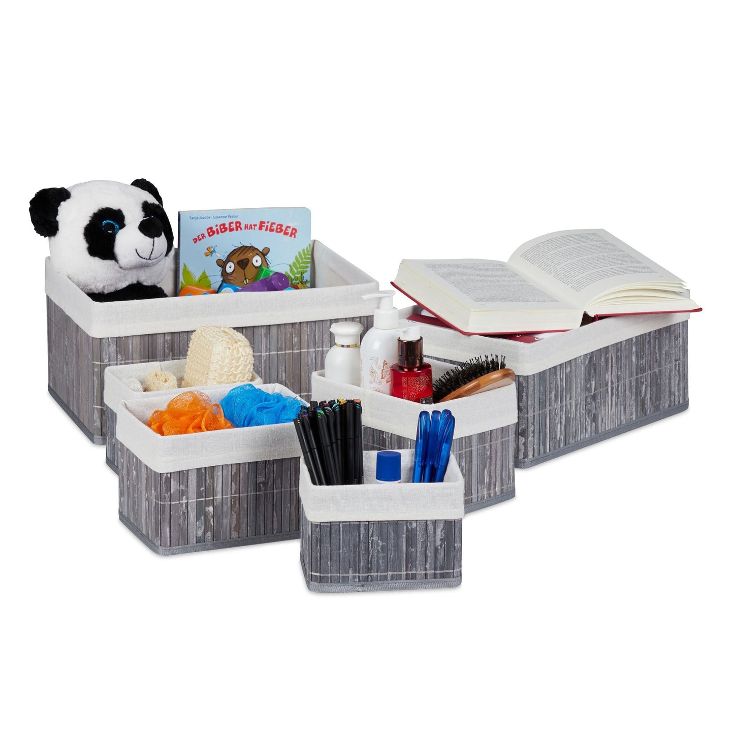 RelaxDays Set of 6 Bamboo Storage Baskets - Bamboo Bathrooms