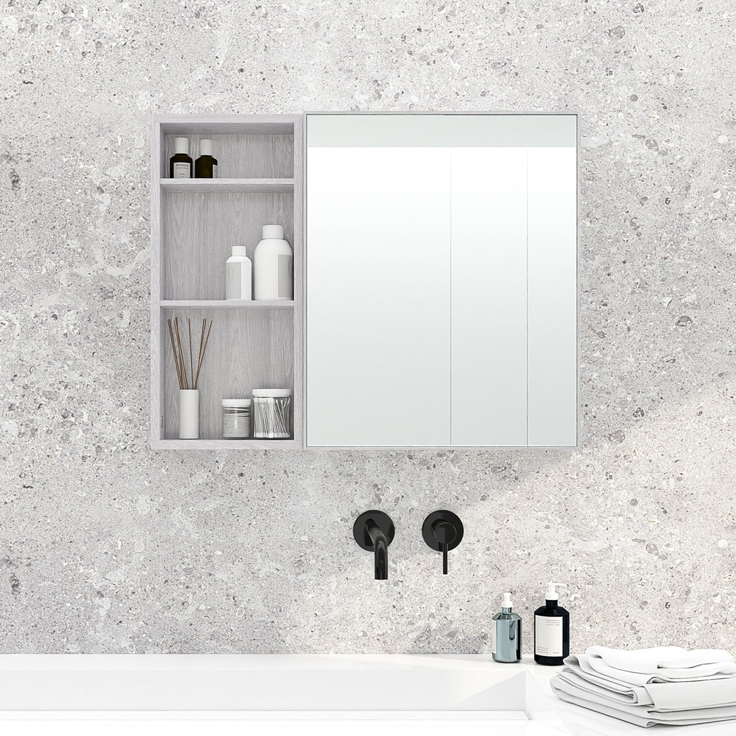 Bathroom Mirror Cabinet 550 - Oyster White - Bamboo Bathrooms