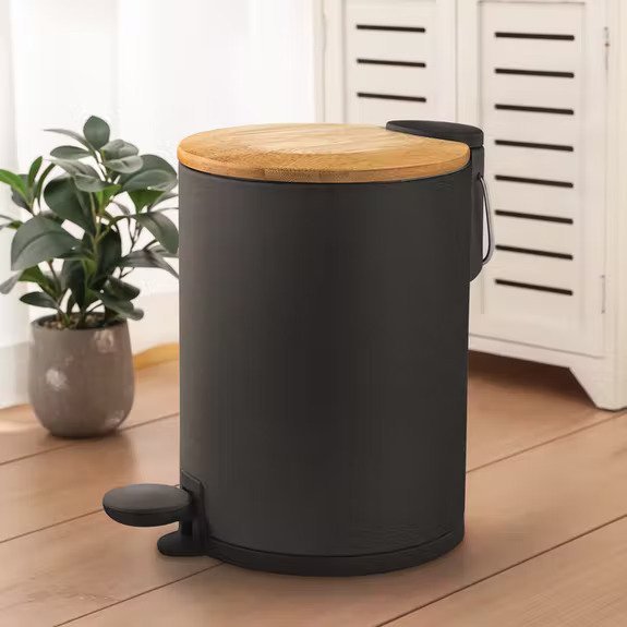 KAZAI 3L Bamboo Bathroom Bin in Black - Bamboo Bathrooms