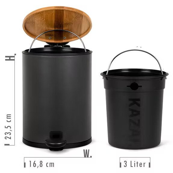 KAZAI 3L Bamboo Bathroom Bin in Black - Bamboo Bathrooms