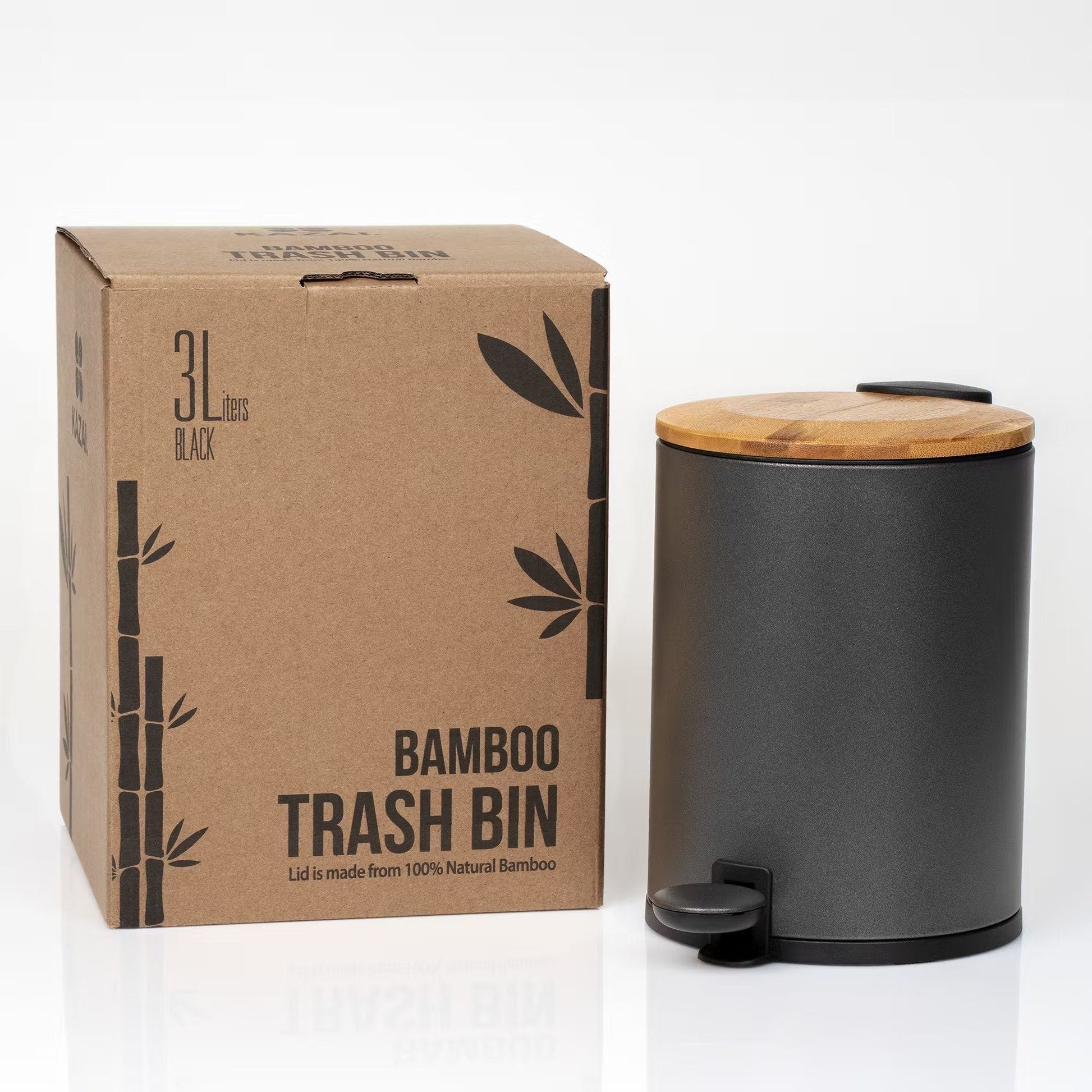 KAZAI 3L Bamboo Bathroom Bin in Black - Bamboo Bathrooms