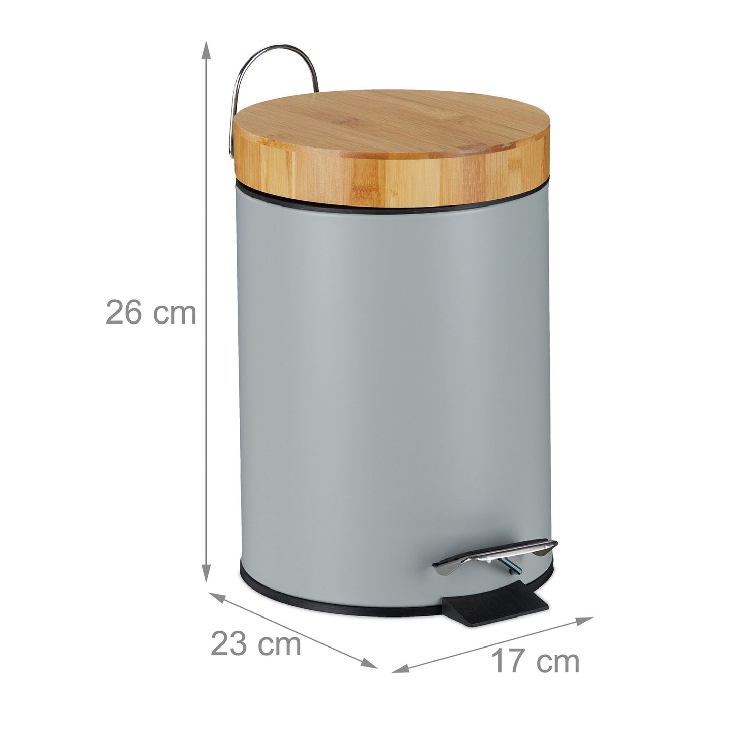 Relaxdays 3 Litre Bathroom Bin - Grey - Bamboo Bathrooms