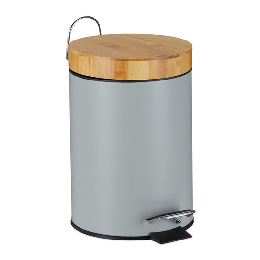 Relaxdays 3 Litre Bathroom Bin - Grey - Bamboo Bathrooms