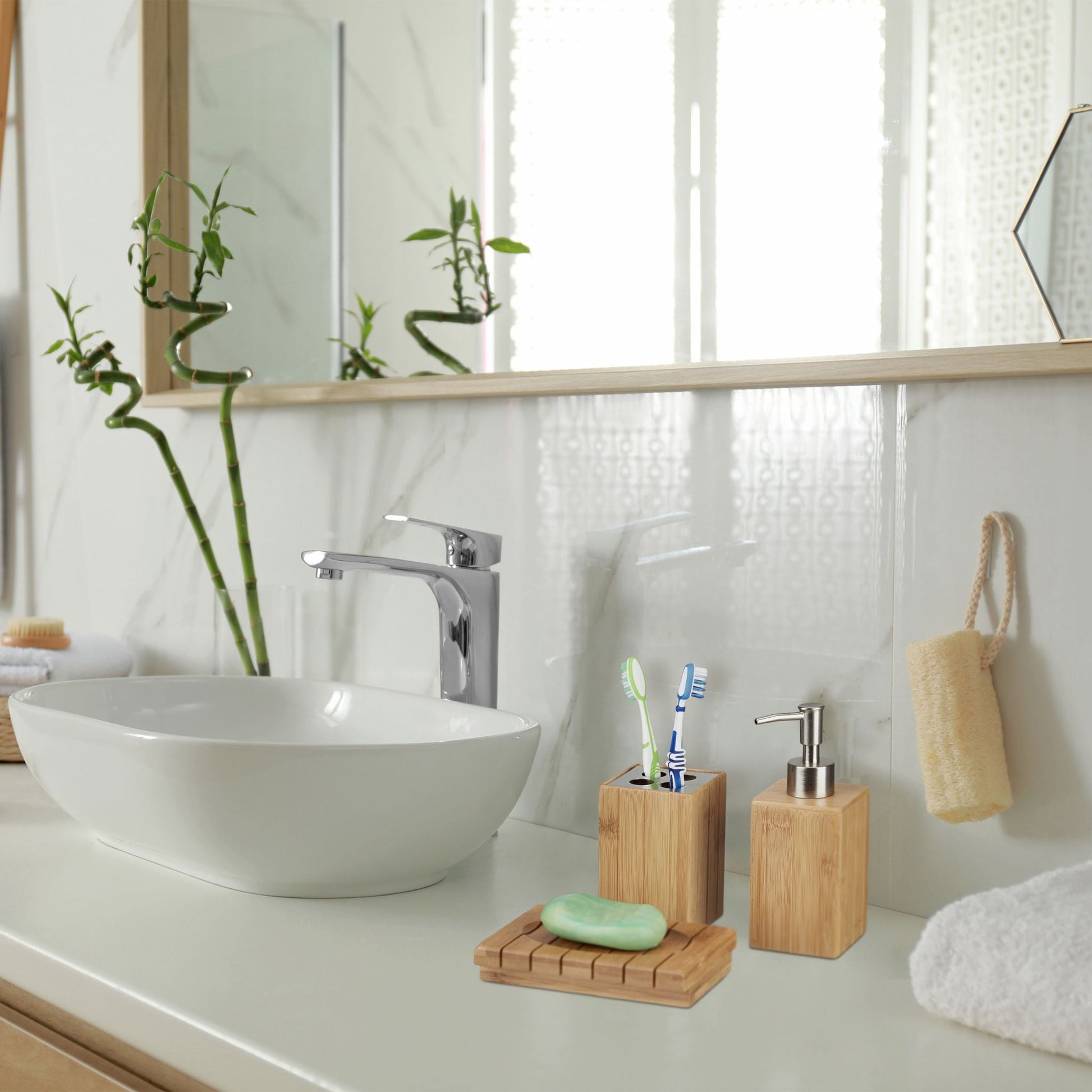 RelaxDays Bamboo Bathroom Accessories Set of 3 - Bamboo Bathrooms