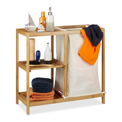 RelaxDays Bamboo Bathroom Shelf With Hamper - Bamboo Bathrooms