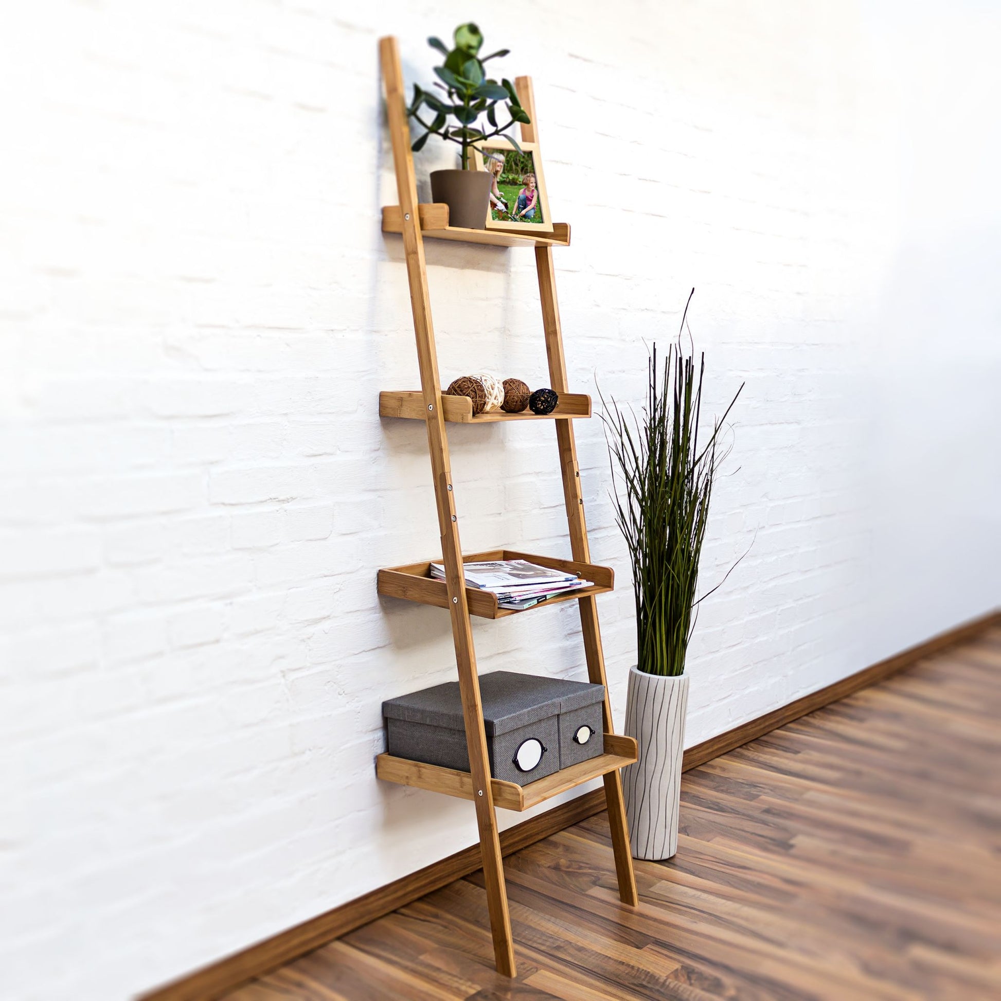 RelaxDays Bamboo ladder shelving unit, 4 tiers - Bamboo Bathrooms