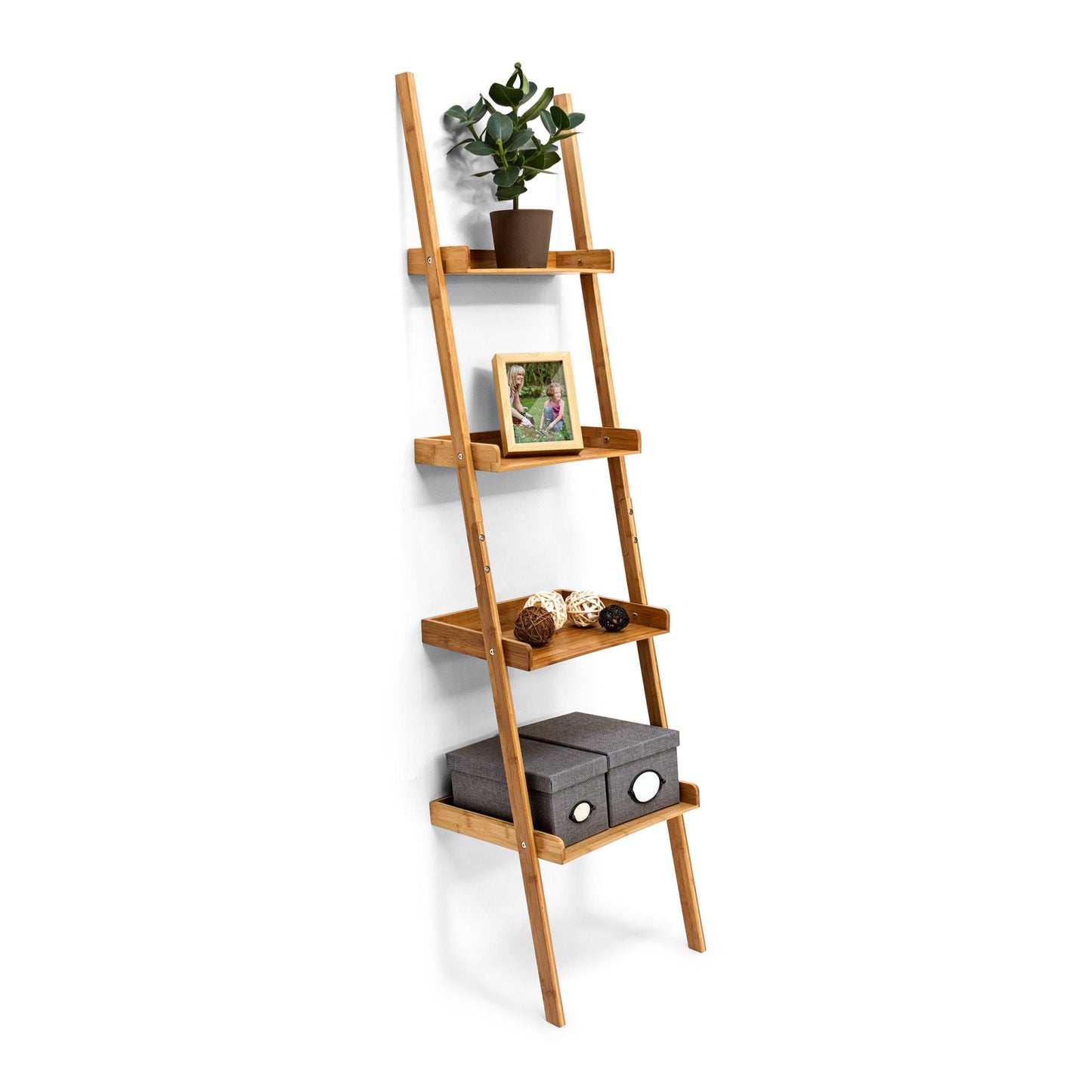 RelaxDays Bamboo ladder shelving unit, 4 tiers - Bamboo Bathrooms