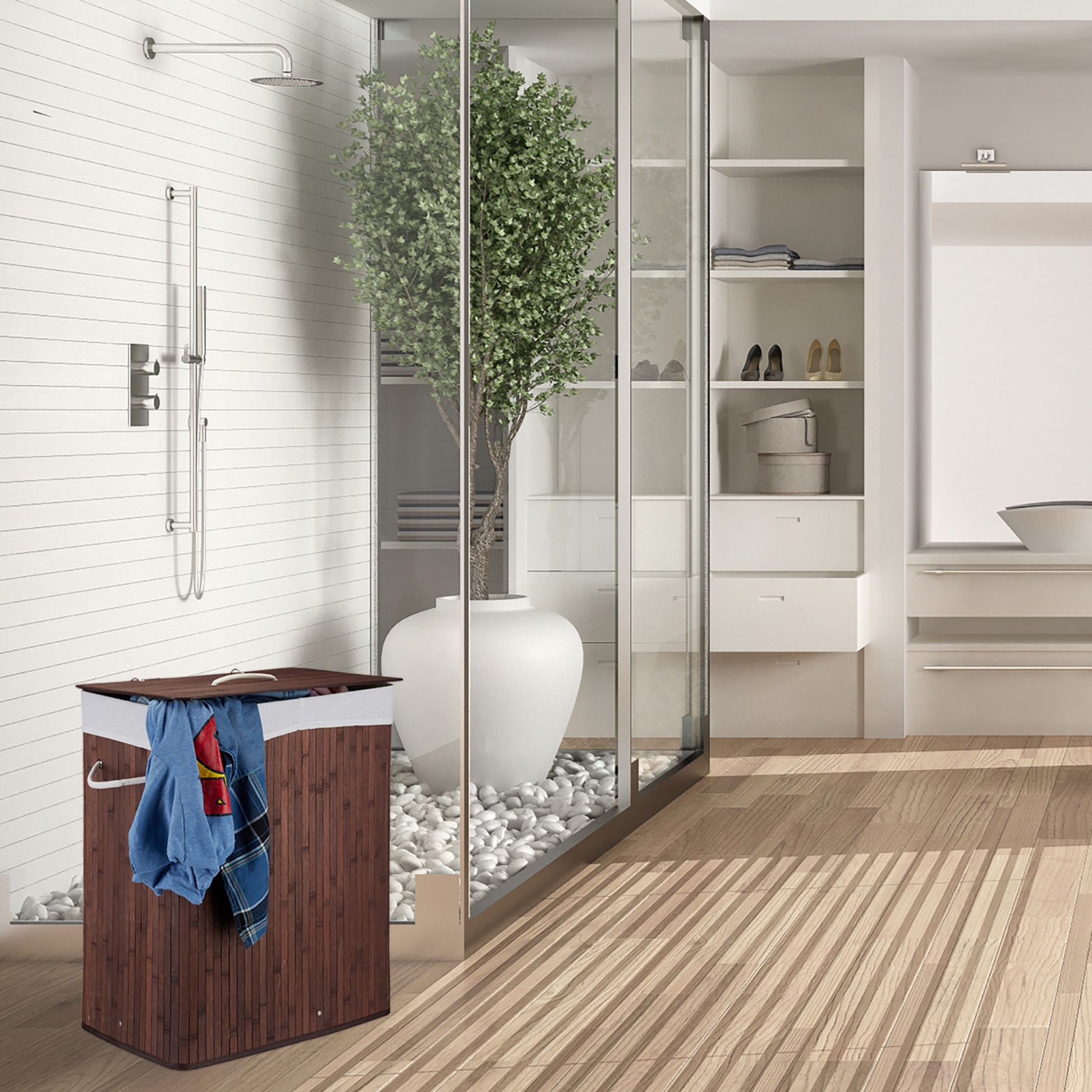 RelaxDays Bamboo Laundry Hamper, 2 Compartments - Bamboo Bathrooms