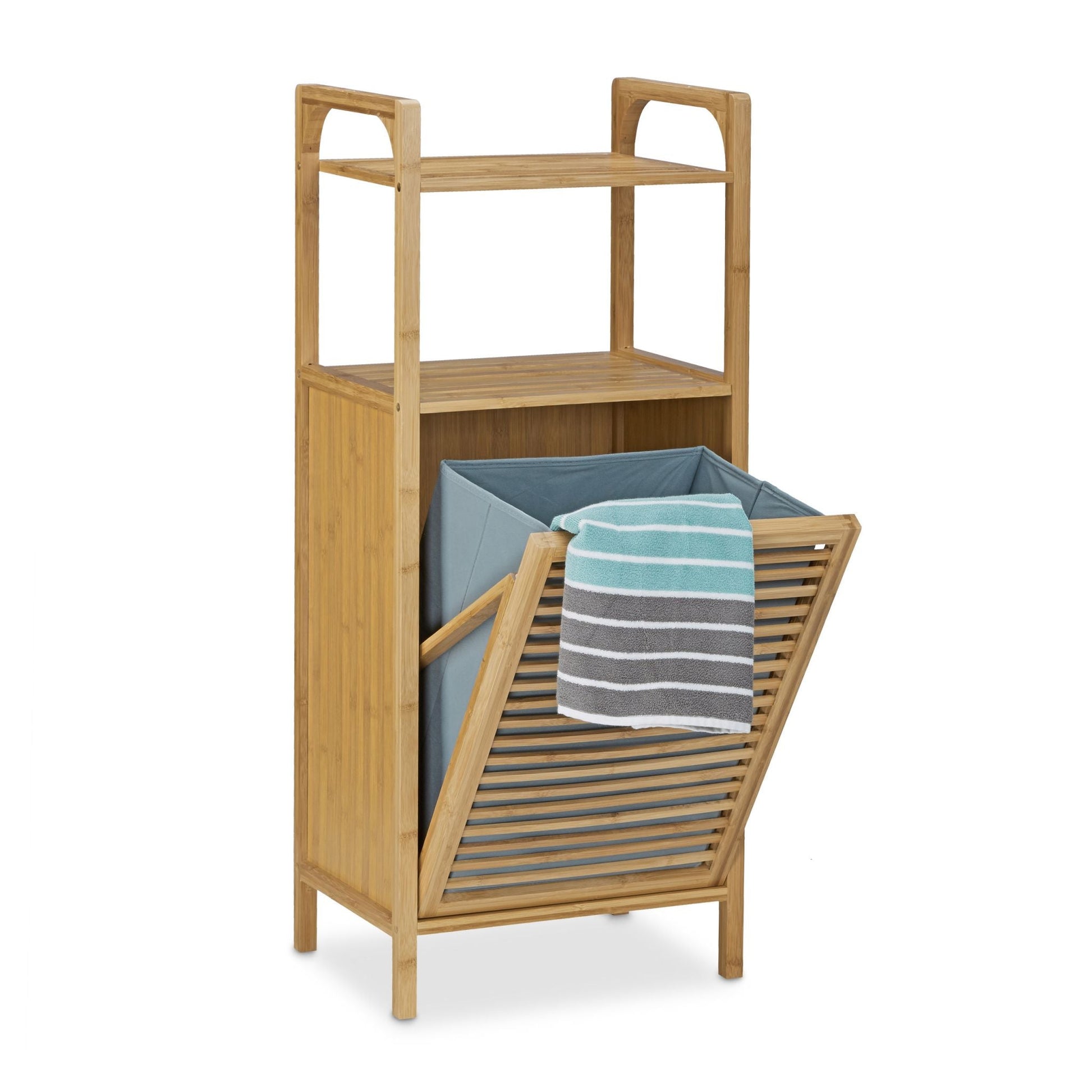 RelaxDays Bamboo laundry hamper with shelf - Bamboo Bathrooms