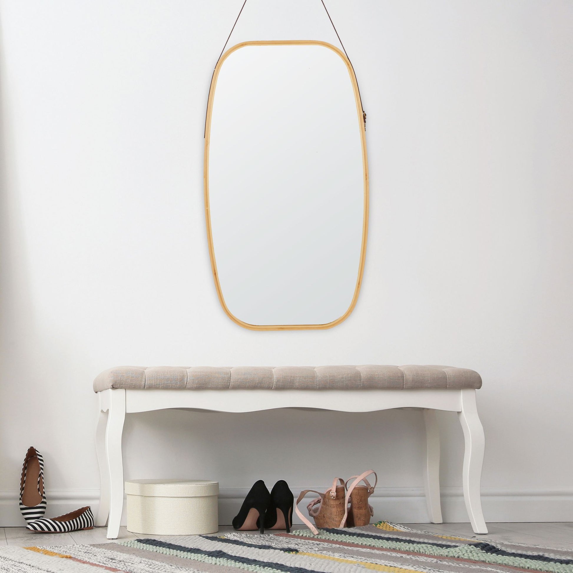 Relaxdays Bamboo Oval Wall Mirror with Strap - Bamboo Bathrooms