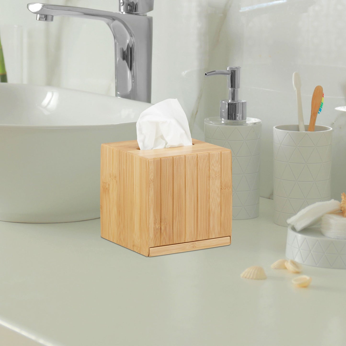 Relaxdays Bamboo Square Tissue Box - Bamboo Bathrooms