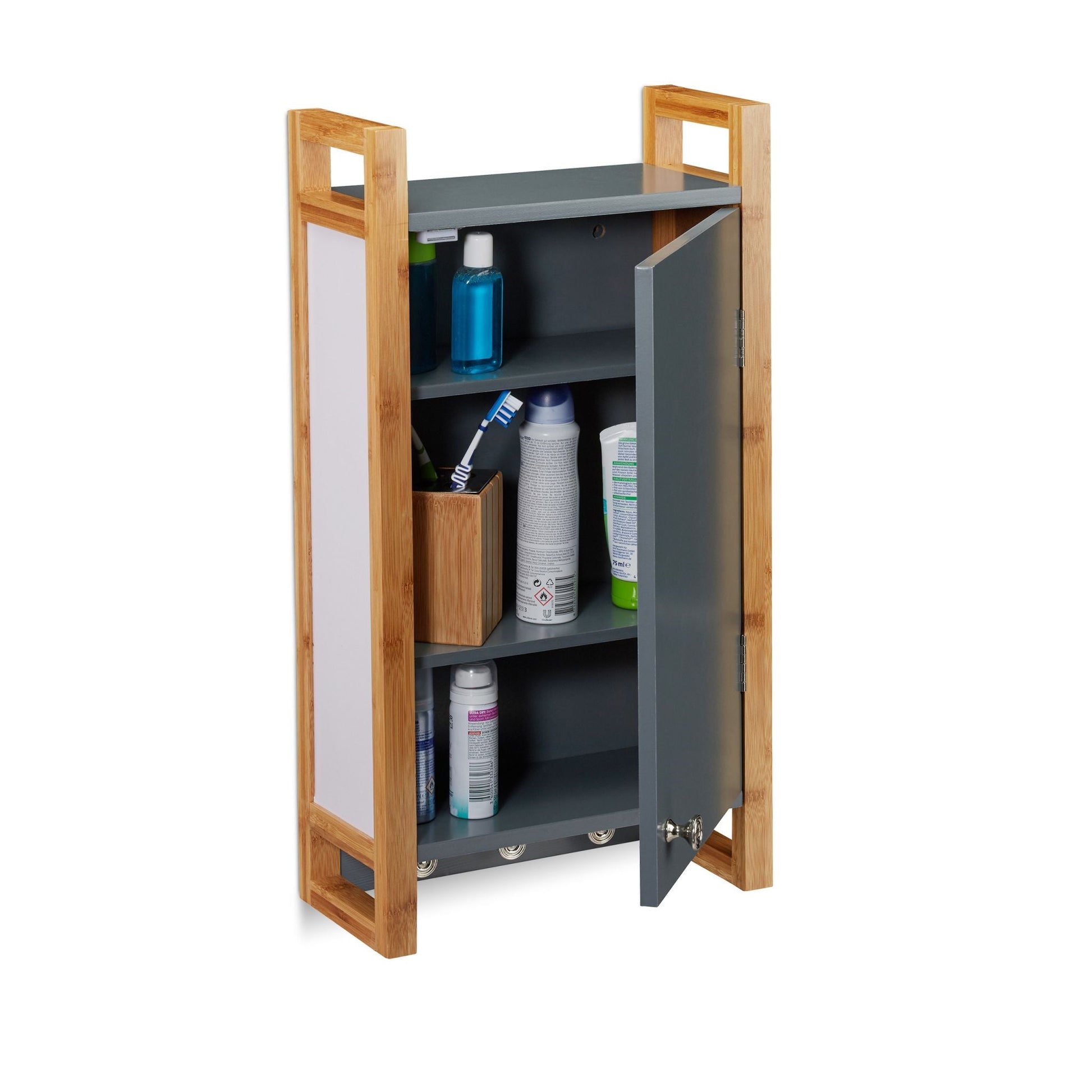 Relaxdays Grey Bamboo Bathroom Wall Cabinet - Bamboo Bathrooms