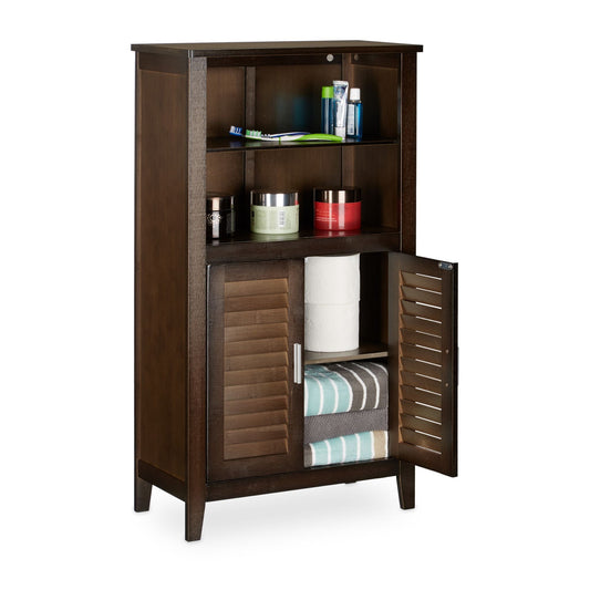 Relaxdays LAMELL Dark Brown Bathroom Cabinet - Bamboo Bathrooms