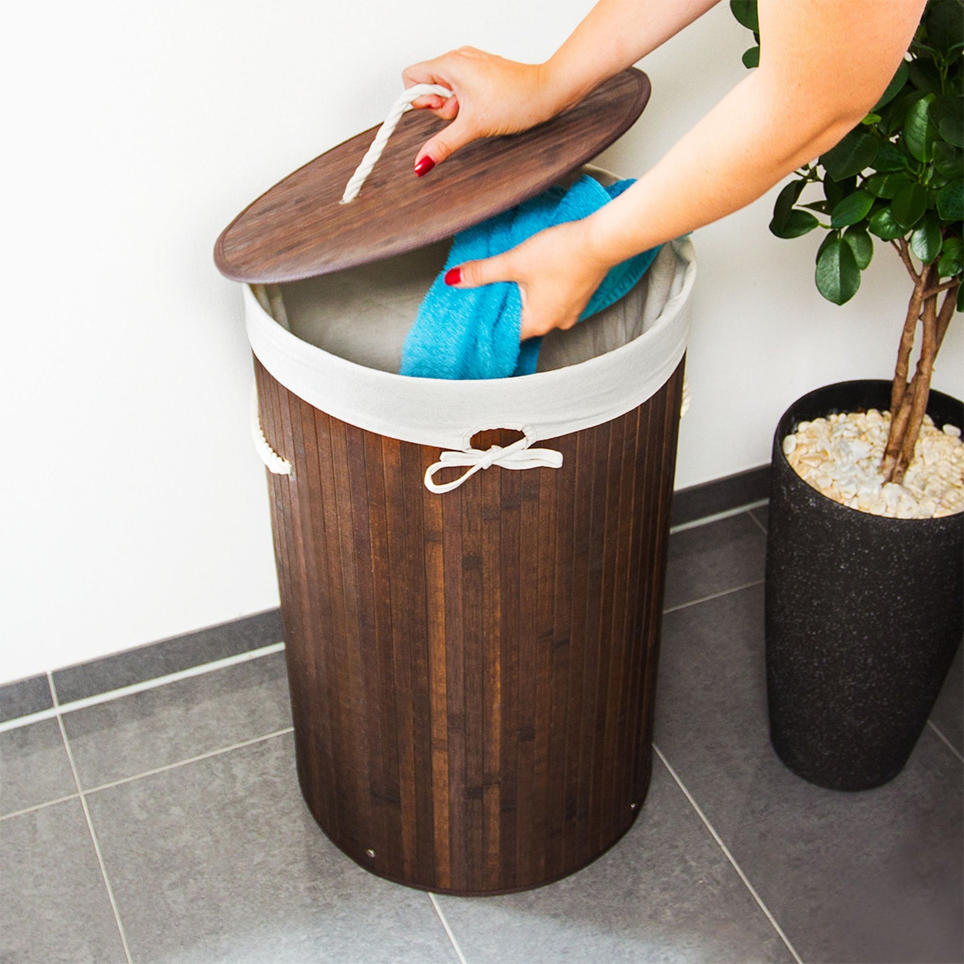 RelaxDays Round Bamboo Hamper - Bamboo Bathrooms