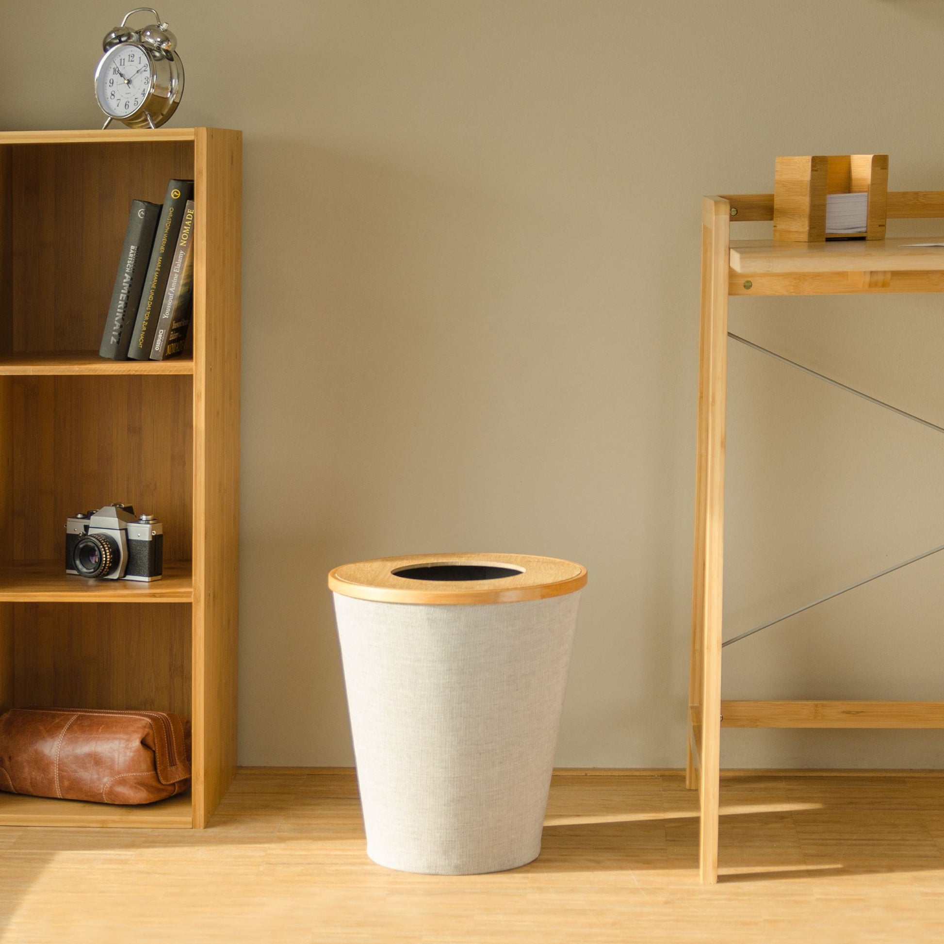 RelaxDays Round Bamboo Trash Can - Bamboo Bathrooms