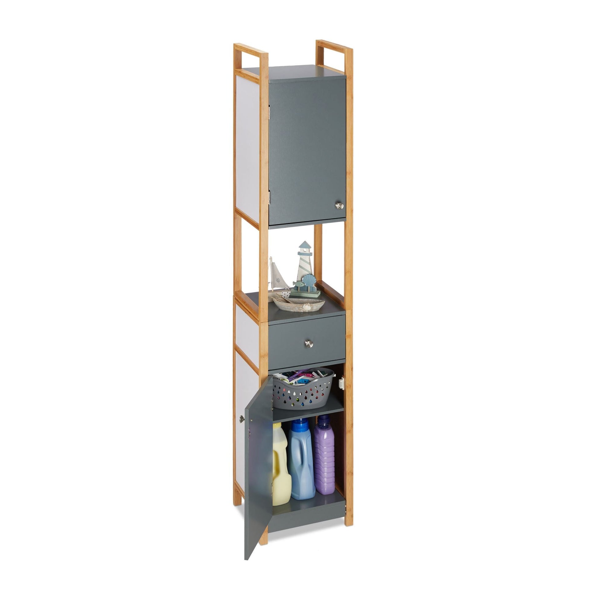 Relaxdays Tall Bamboo Bathroom Cabinet - Bamboo Bathrooms