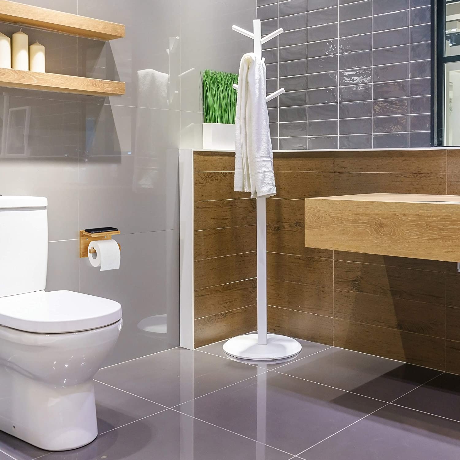 Relaxdays Toilet Roll Holder and Shelf - Bamboo Bathrooms