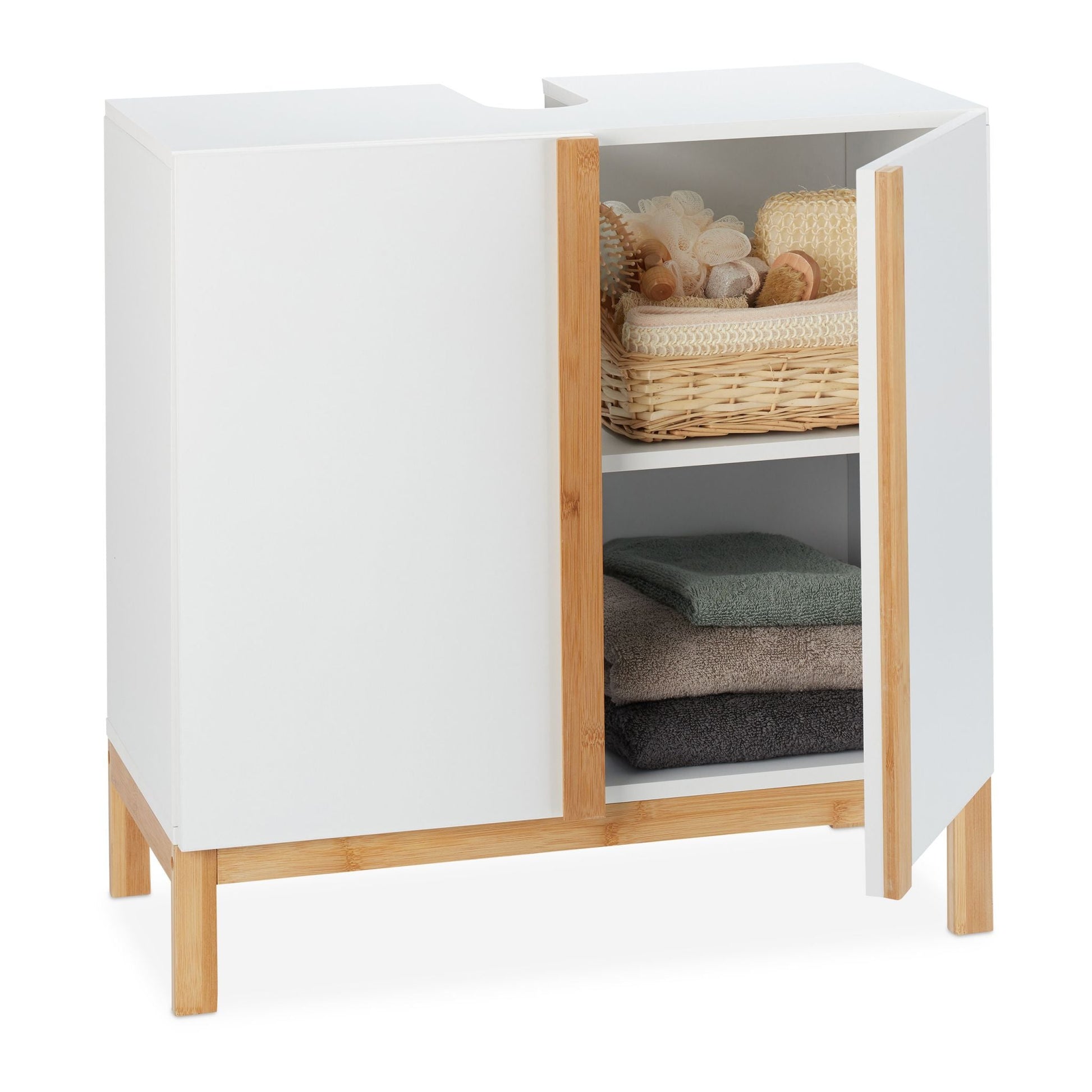 Relaxdays White Bamboo Bathroom Floor Cabinet - Bamboo Bathrooms