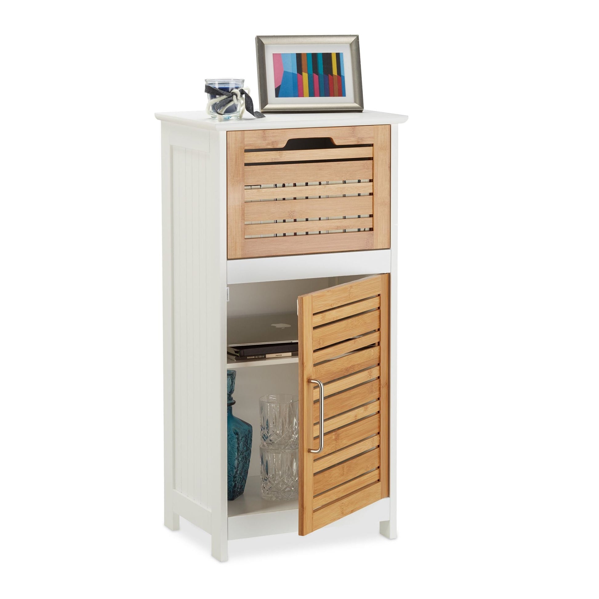 RelaxDays White Bamboo Side Cabinet - Bamboo Bathrooms