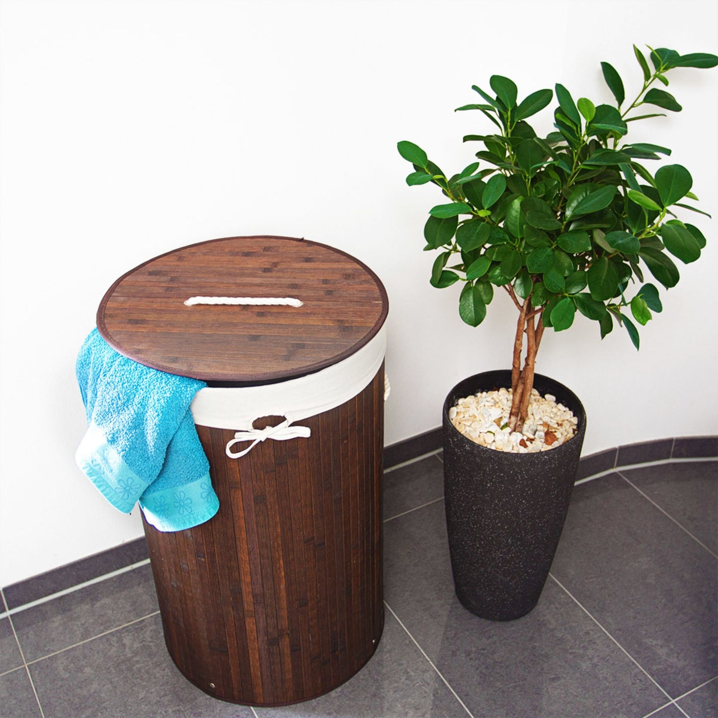 RelaxDays Round Bamboo Hamper Bamboo Bathrooms