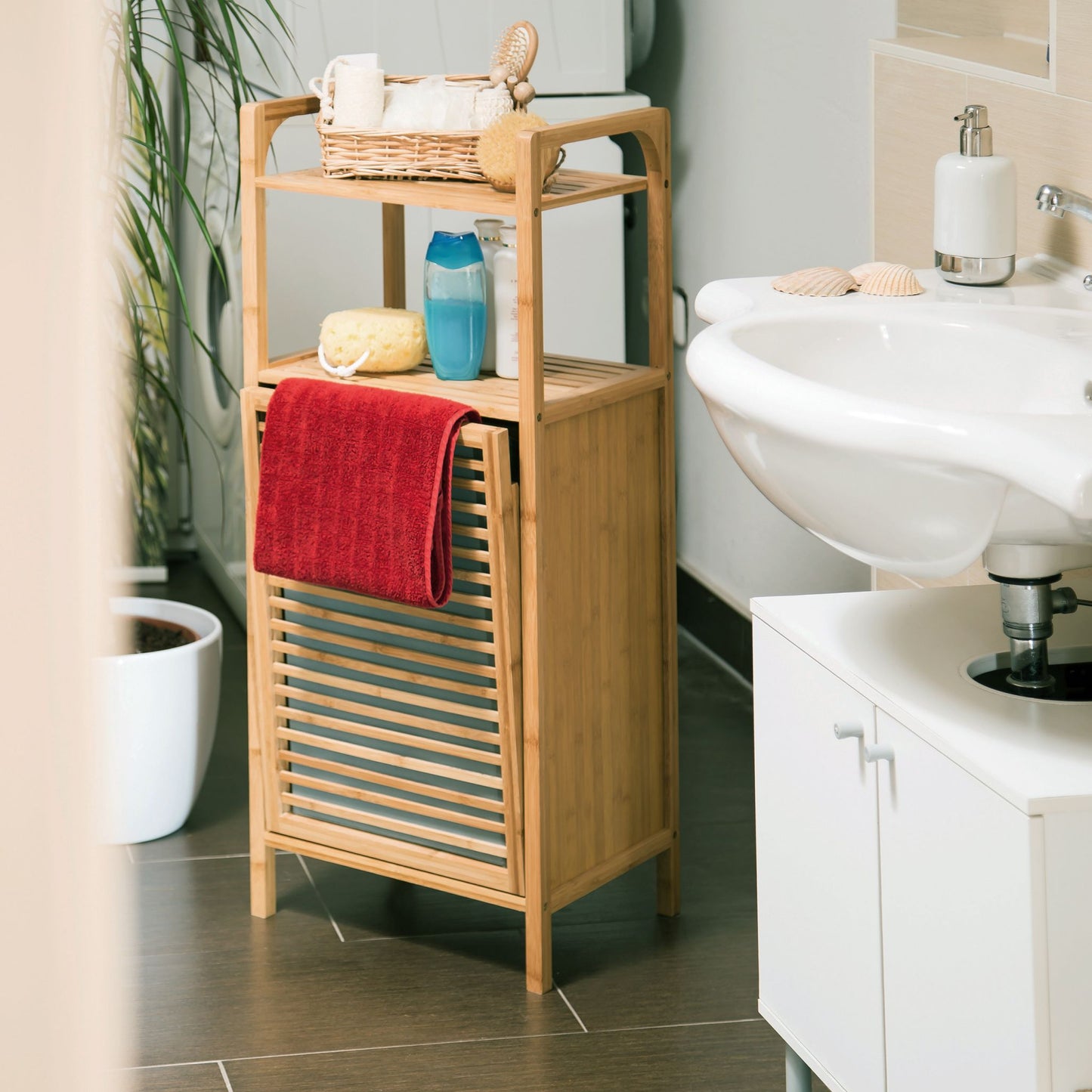 RelaxDays Bamboo laundry hamper with shelf Bamboo Bathrooms