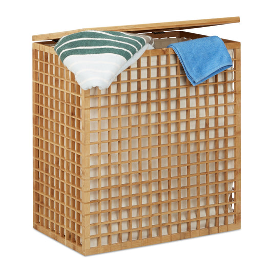 RelaxDays 2 Compartment Bamboo Laundry Hamper Bamboo Bathrooms