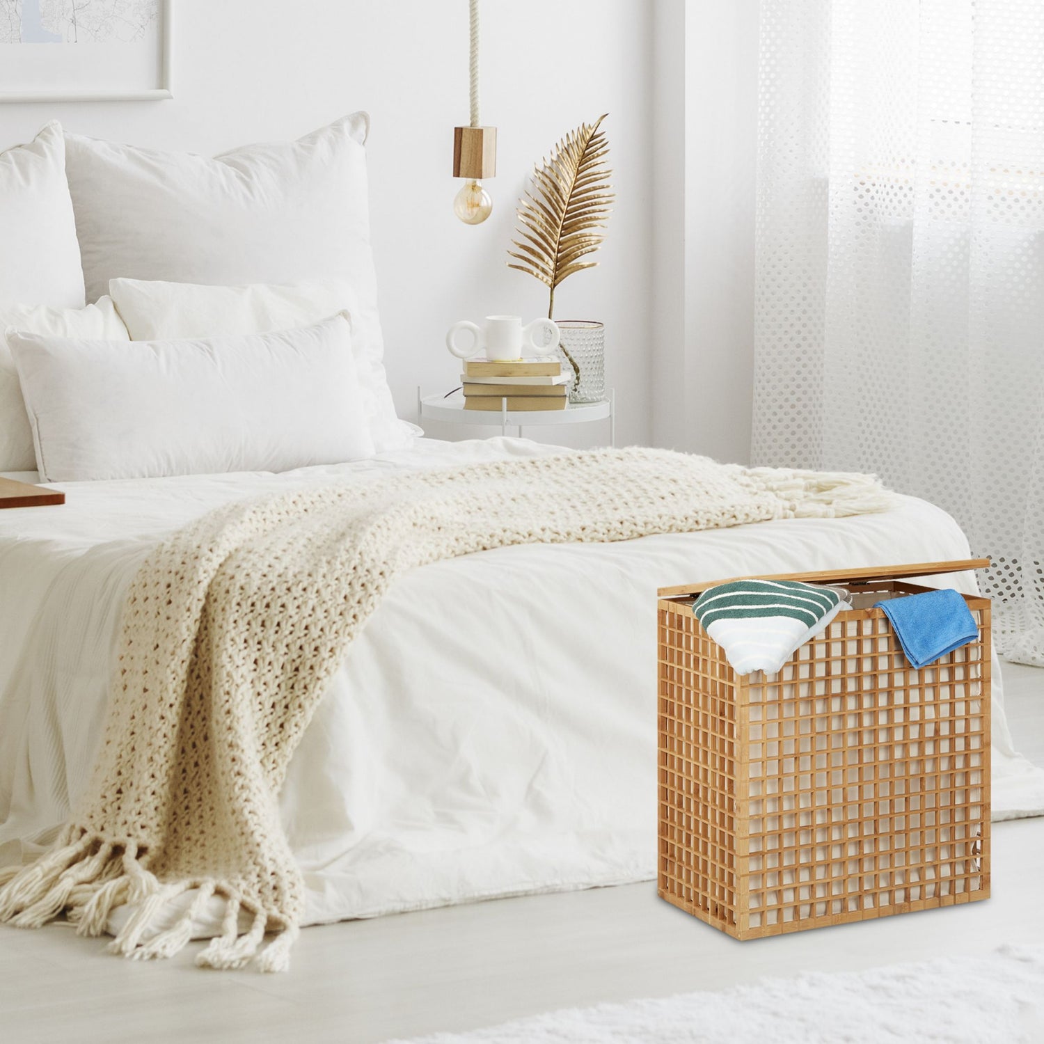 RelaxDays 2 Compartment Bamboo Laundry Hamper Bamboo Bathrooms