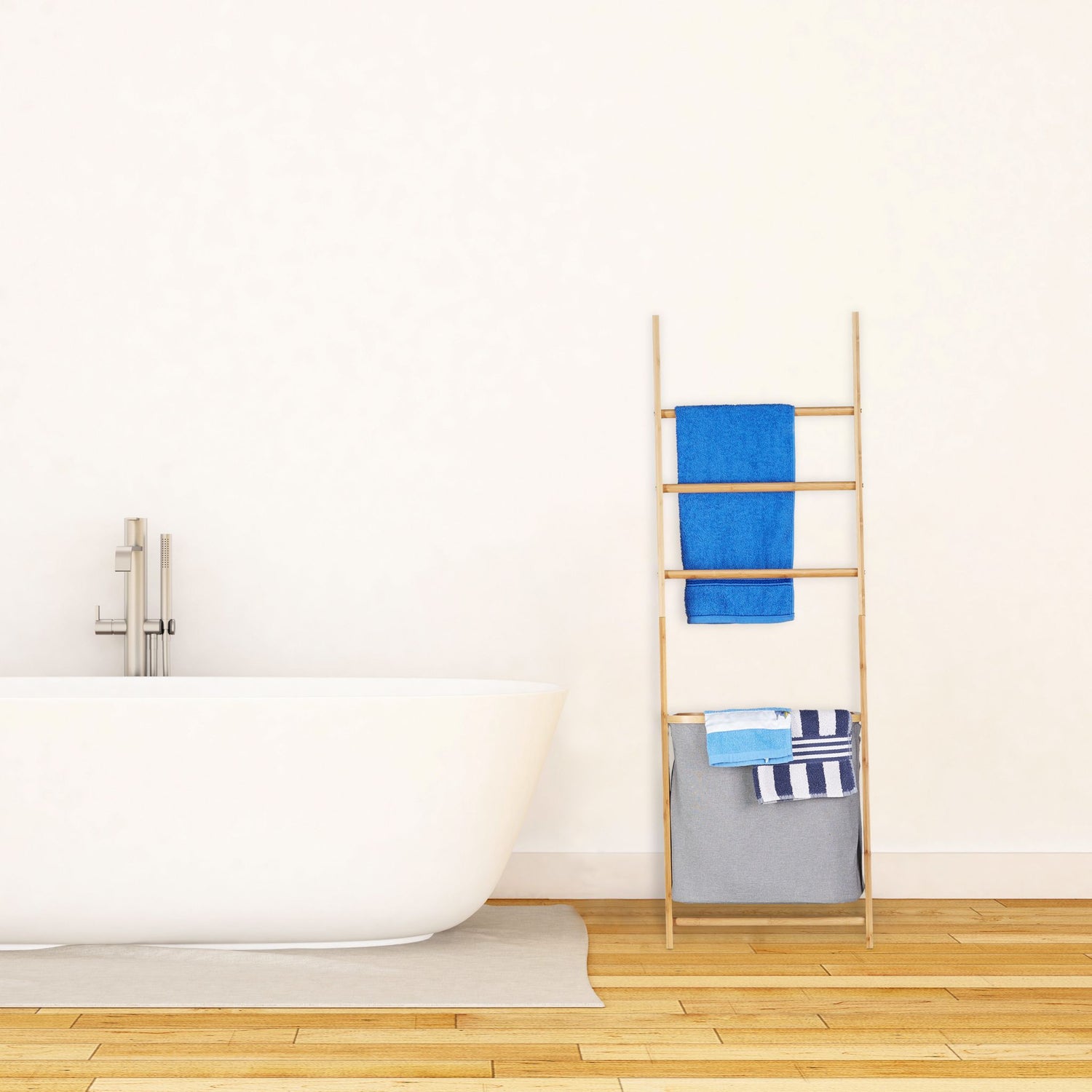 RelaxDays Bamboo Towel Rack with Hamper Bamboo Bathrooms