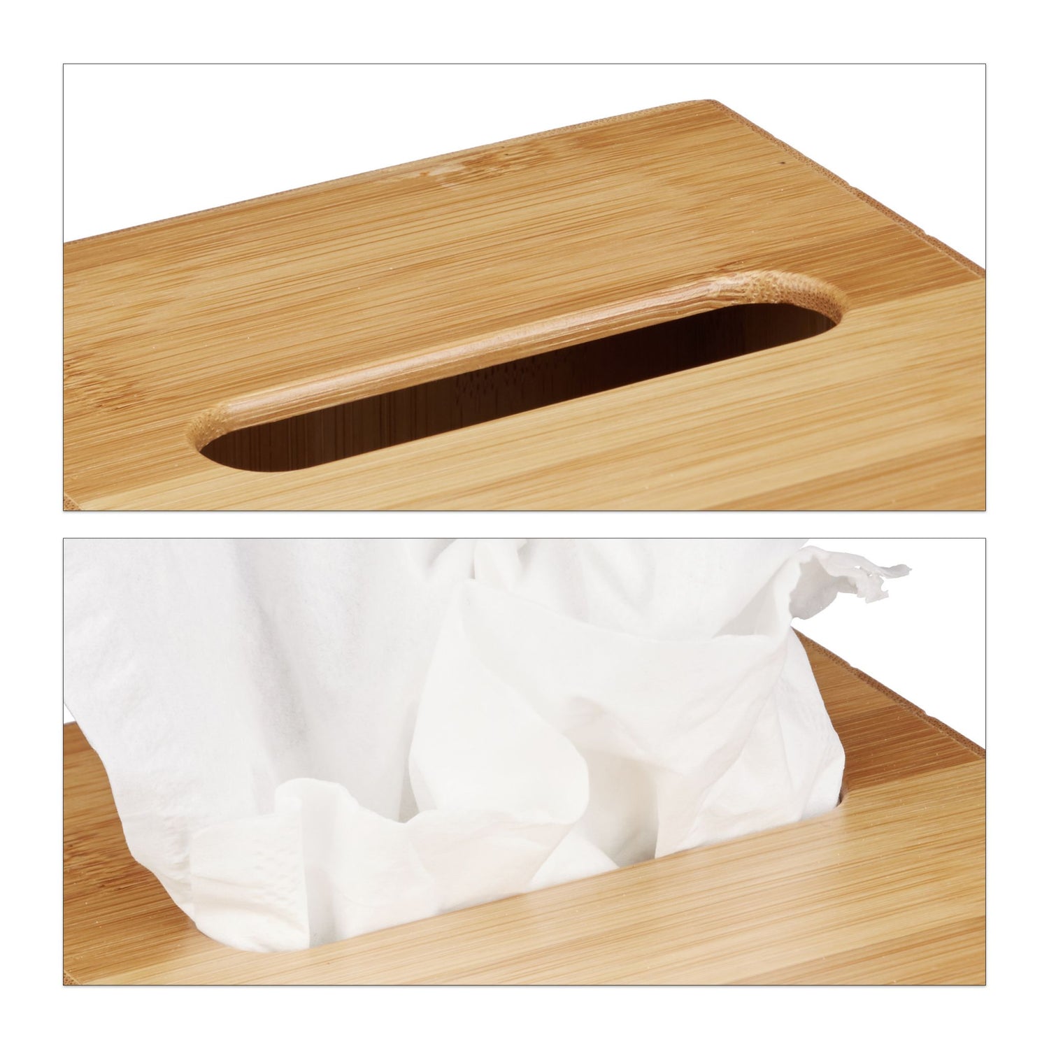 Relaxdays Square Facial Tissue Box, Wooden Bamboo Cosmetic Tissue Dispenser Cover, Black
