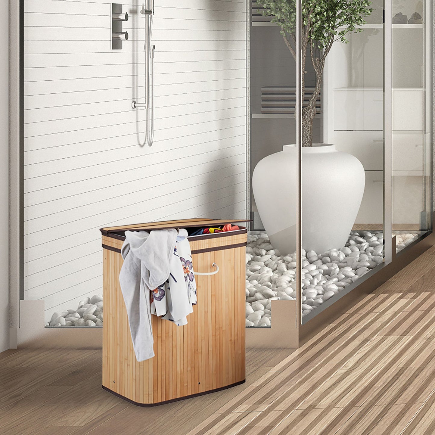 RelaxDays Lidded Laundry Hamper Bamboo Bathrooms