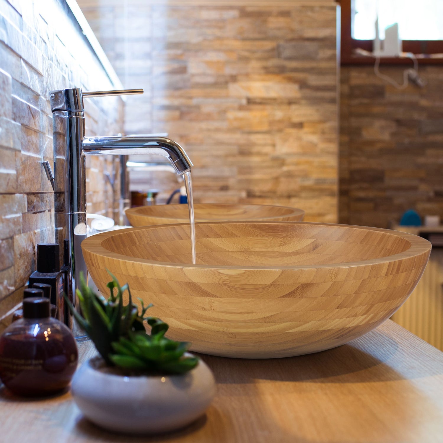 RelaxDays Round Bamboo Above-counter Basin Bamboo Bathrooms
