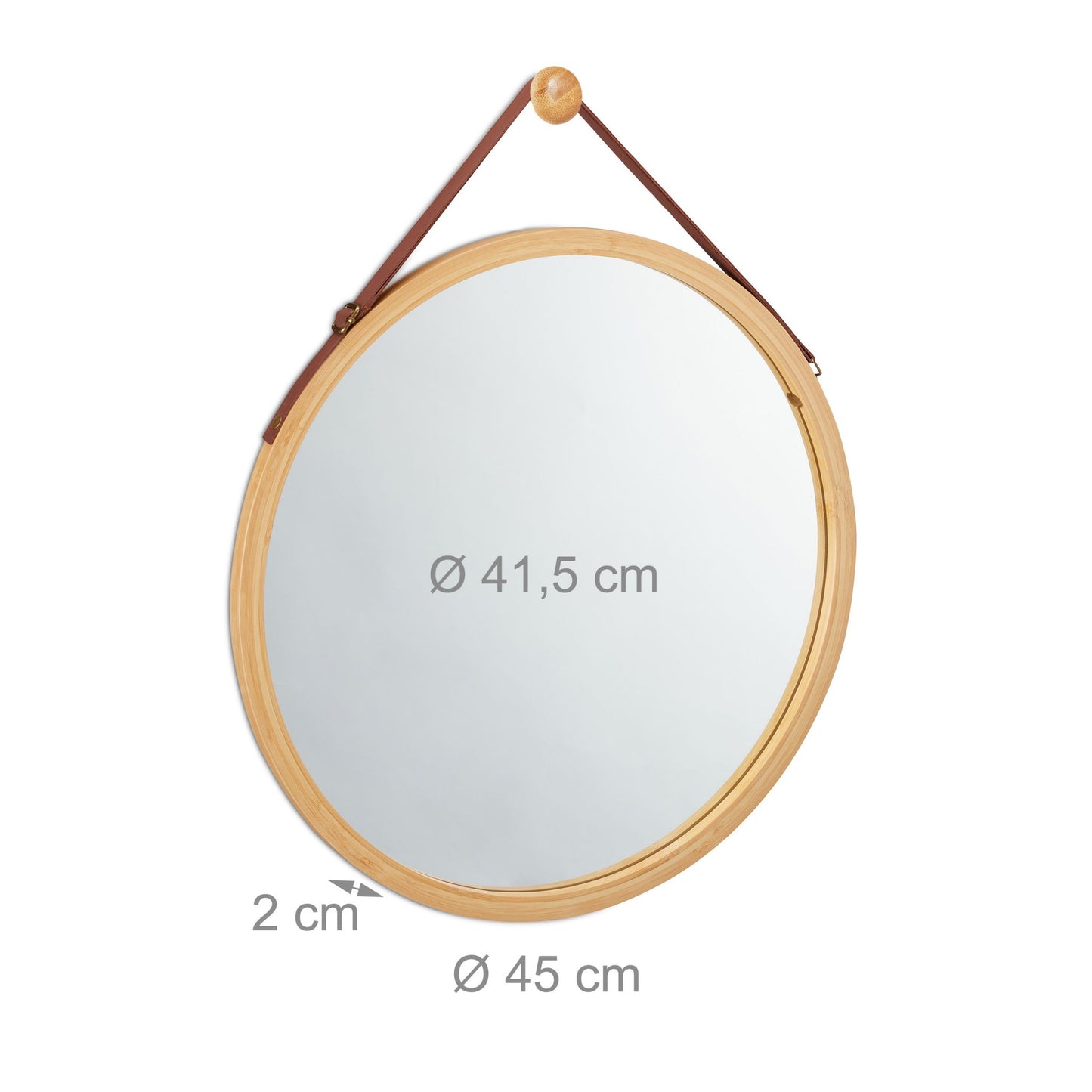 RelaxDays  Round Hanging Mirror with Bamboo Frame Bamboo Bathrooms