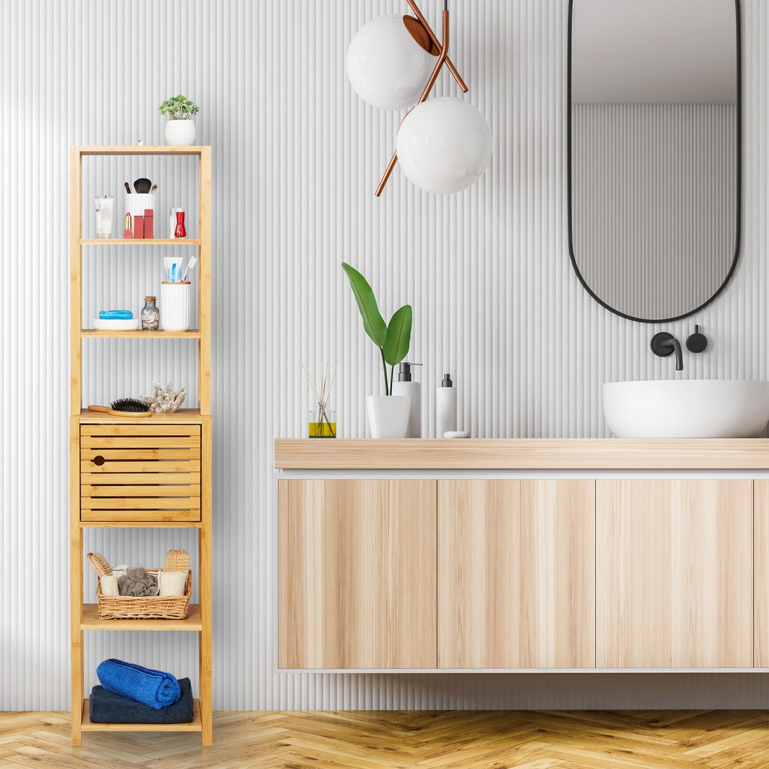 RelaxDays Bamboo Bathroom Cabinet with 7 Shelves Bamboo Bathrooms