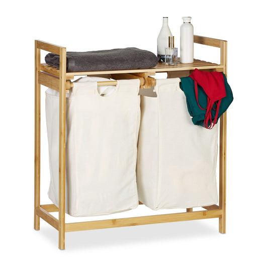 RelaxDays 2-Compartment Bamboo Laundry Hamper Bamboo Bathrooms
