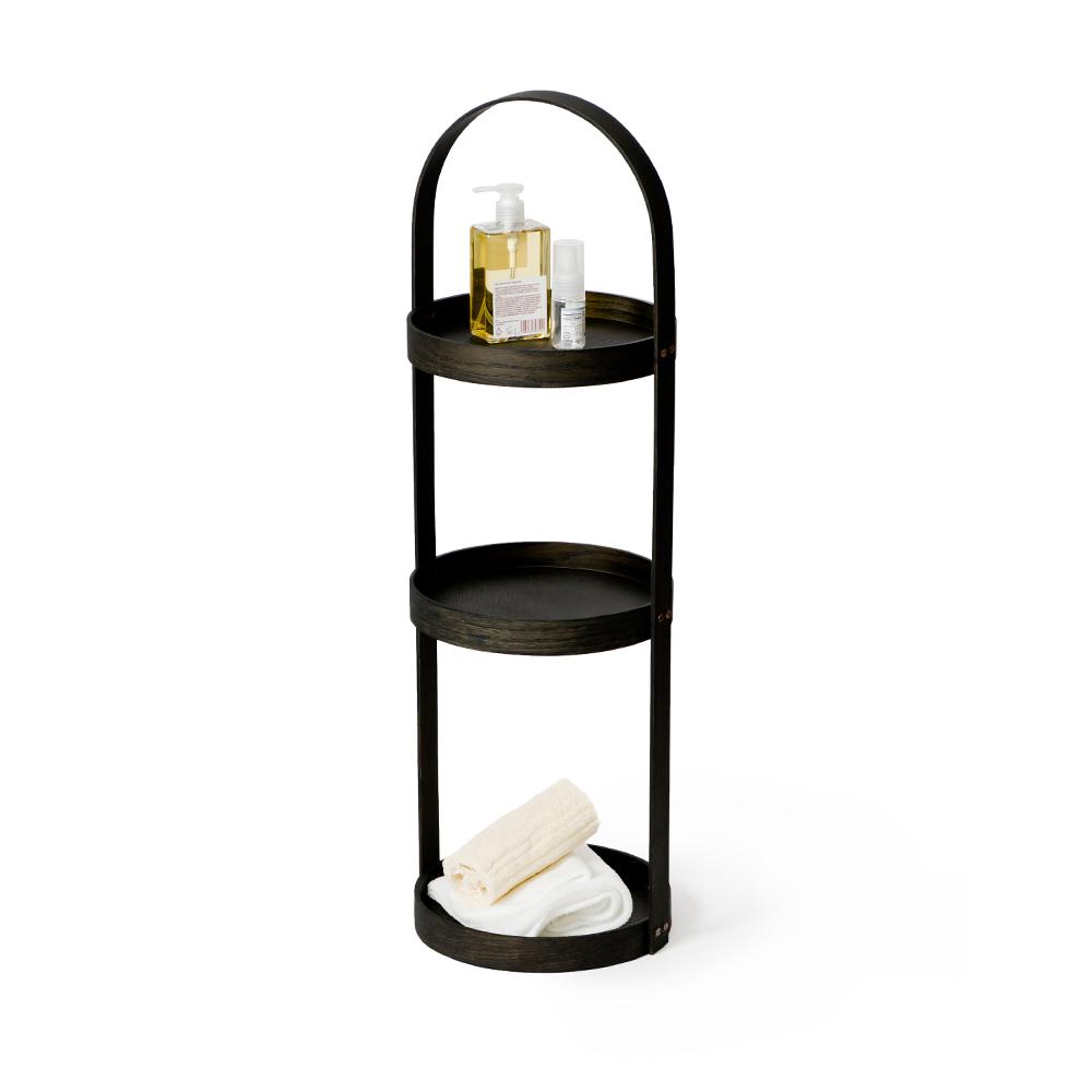 Round Bathroom Caddy Mezza with 3 Trays - Dark Oak Bamboo Bathrooms