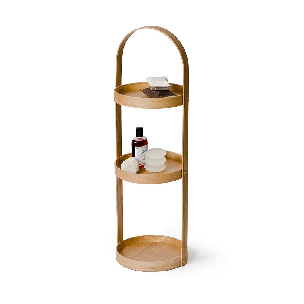 Round Bathroom Caddy Mezza with 3 Trays - Natural Oak Bamboo Bathrooms