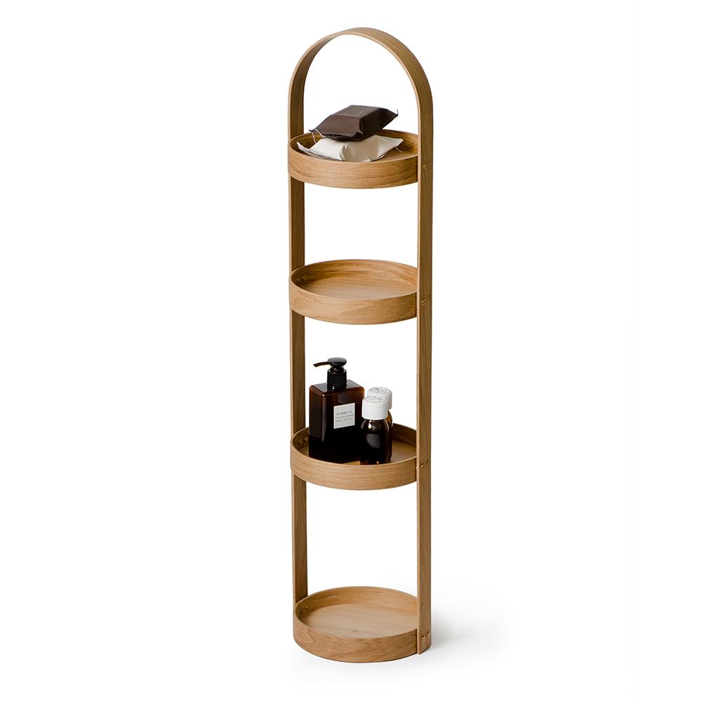 Round Bathroom Caddy Mezza with 4 Trays - Natural Oak Bamboo Bathrooms