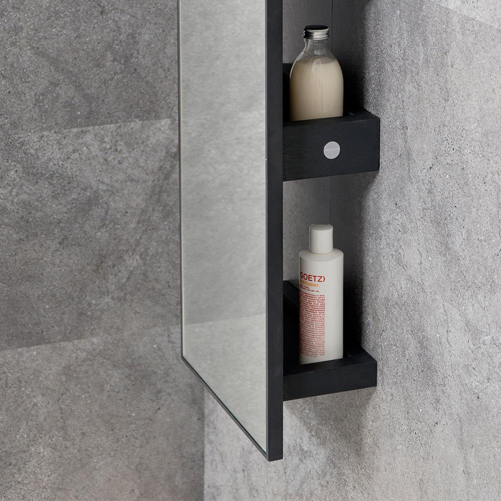 Slimline 3 Tray Bathroom Mirror Cabinet and Shelf Unit - Dark Oak Bamboo Bathrooms