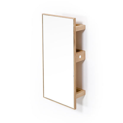 Slimline 3 Tray Bathroom Mirror Cabinet and Shelf Unit - Natural Oak Bamboo Bathrooms