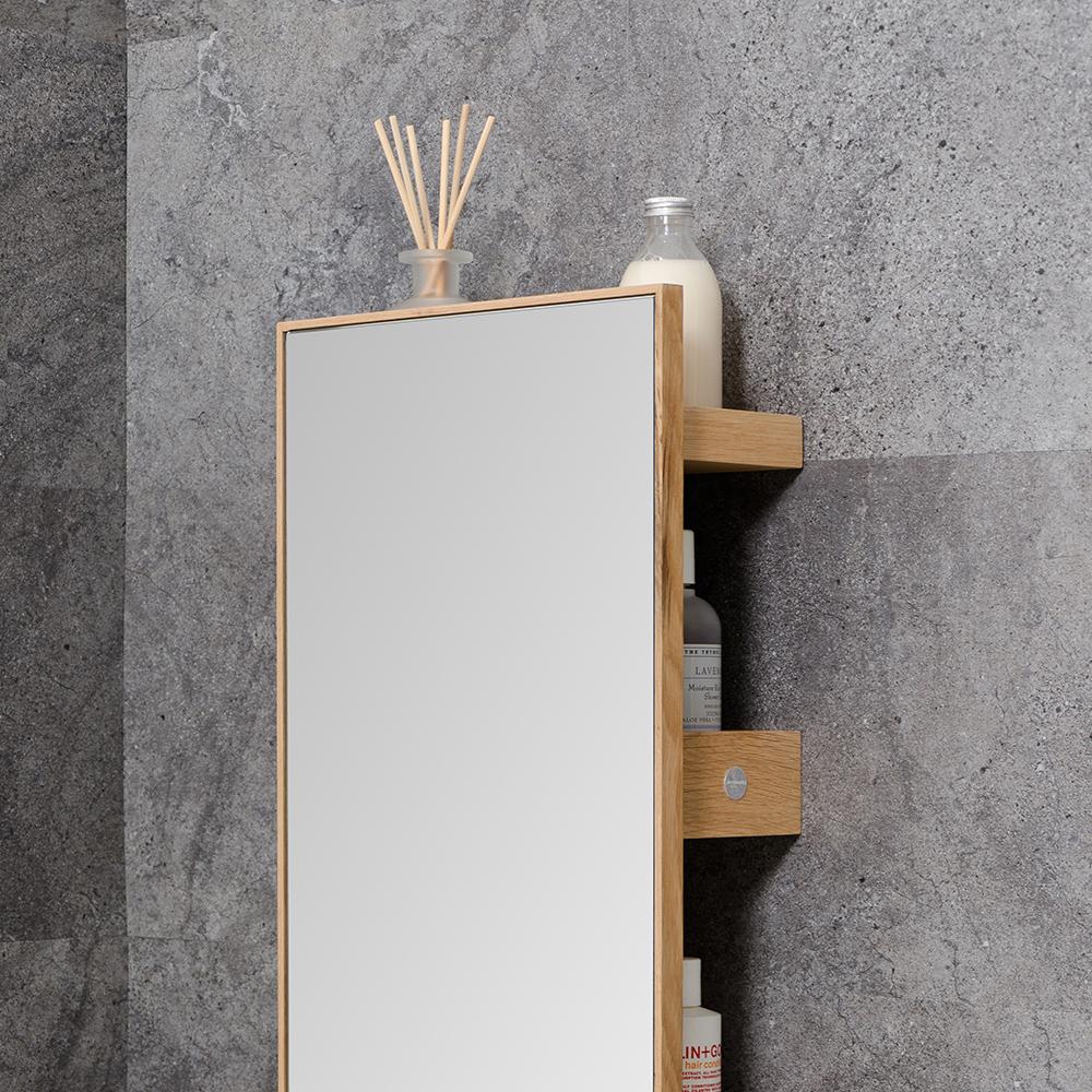 Slimline 3 Tray Bathroom Mirror Cabinet and Shelf Unit - Natural Oak Bamboo Bathrooms