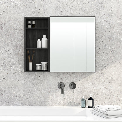 Slimline Bathroom Mirror Cabinet 550 - Dark Oak Bamboo Bathrooms