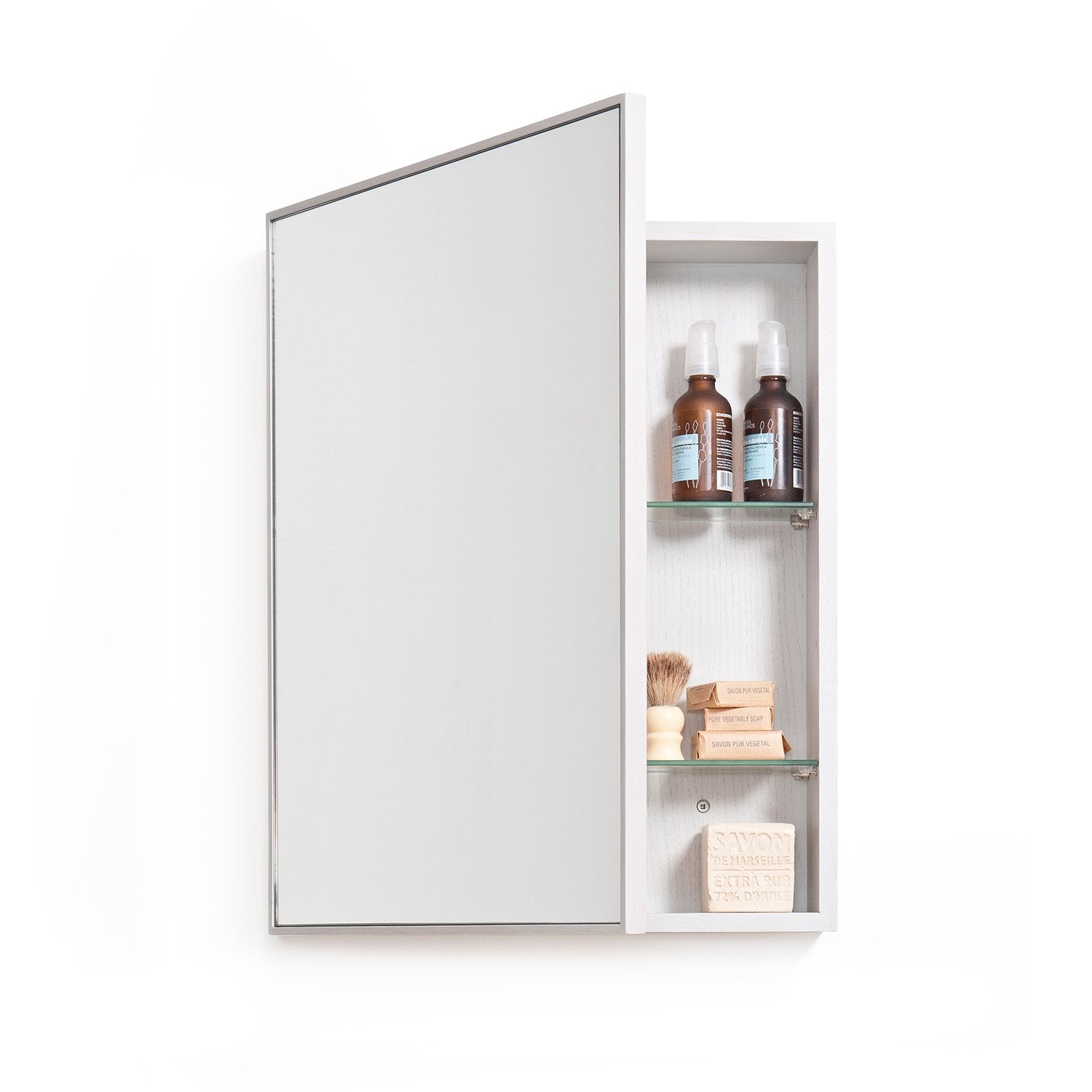 Slimline Bathroom Mirror Cabinet 550 - Oyster White Bamboo Bathrooms