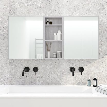 Slimline Bathroom Mirror Cabinet 550 - Oyster White Bamboo Bathrooms