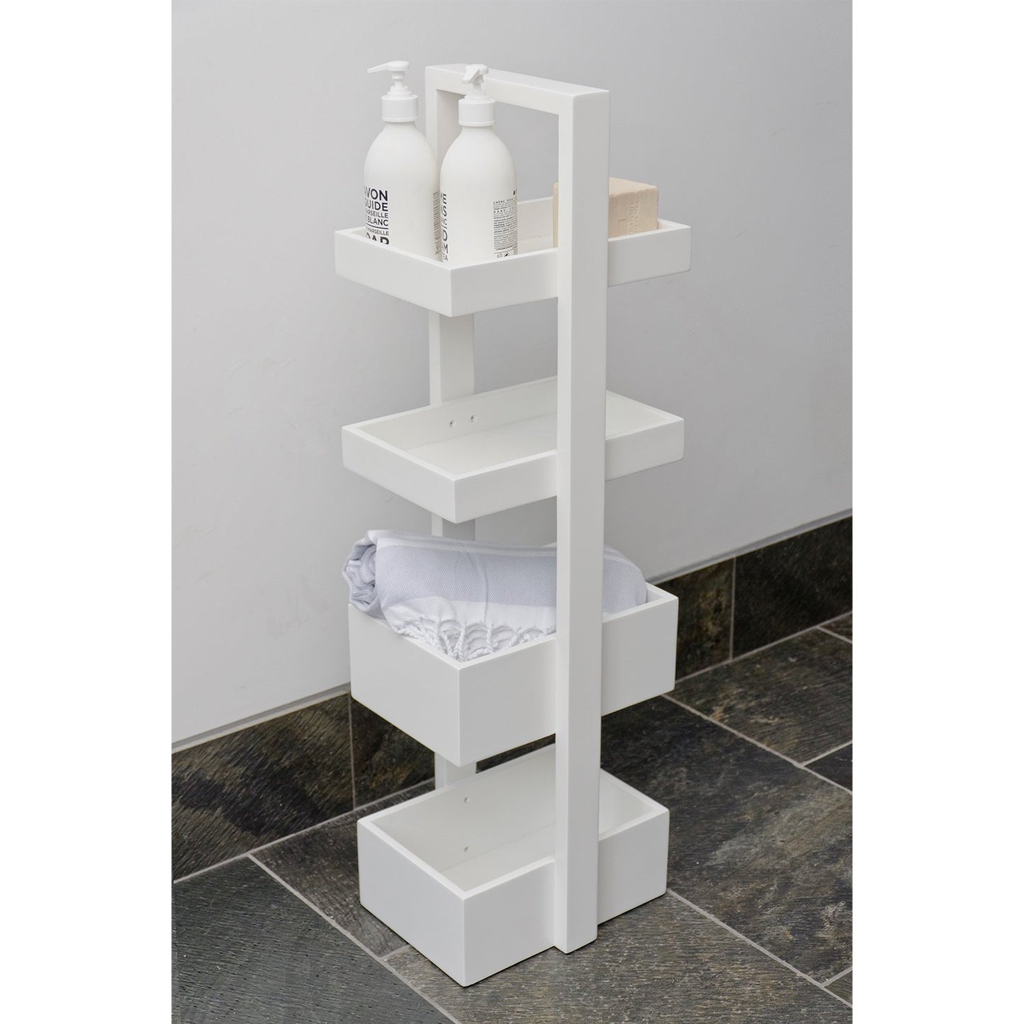 Bathroom Storage 4 Tray Caddy - Mount Fuji - White Bamboo Bathrooms